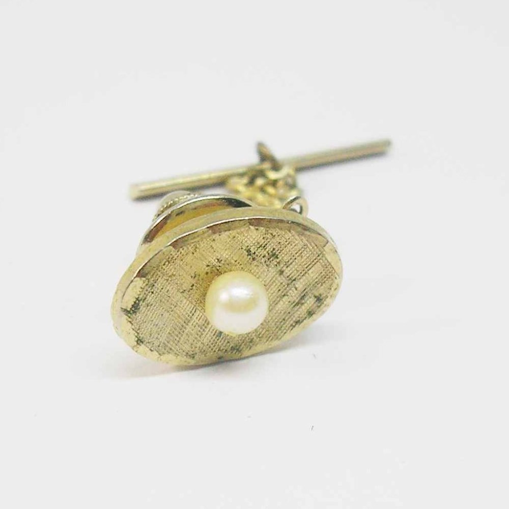 Tie Tack Pin with Chain classic vintage Necktie Accessory Formal Wear Seed Pearl